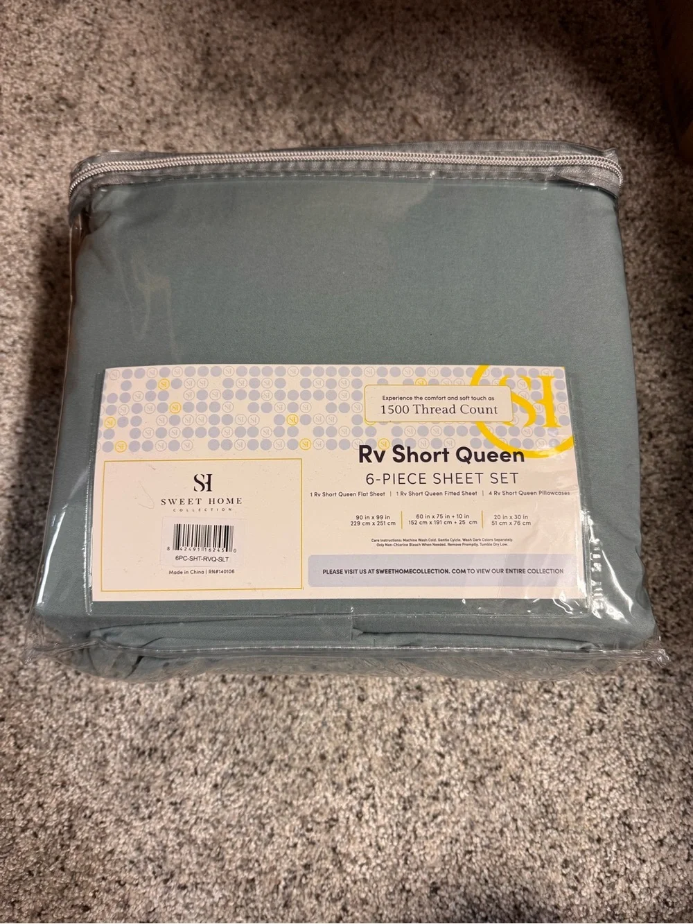 Sweet Home Collection RV Short Queen 6-Piece Microfiber Sheet Set slate 1500TC